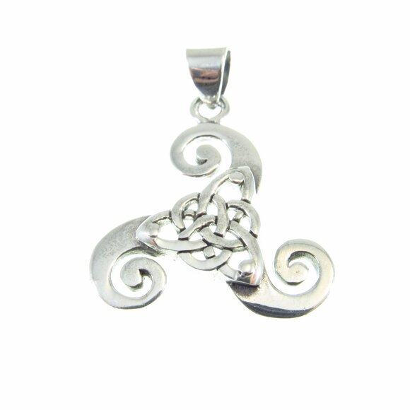 Solid 925 Sterling Silver Celtic Trinity Knot Pendant - Triple Spiral Amulet - Picture 5 of 10